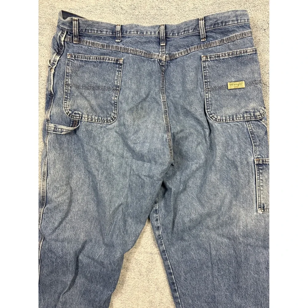 Wrangler Mens 42x32 Blue Carpenter Jeans Distressed Workwear Denim Faded